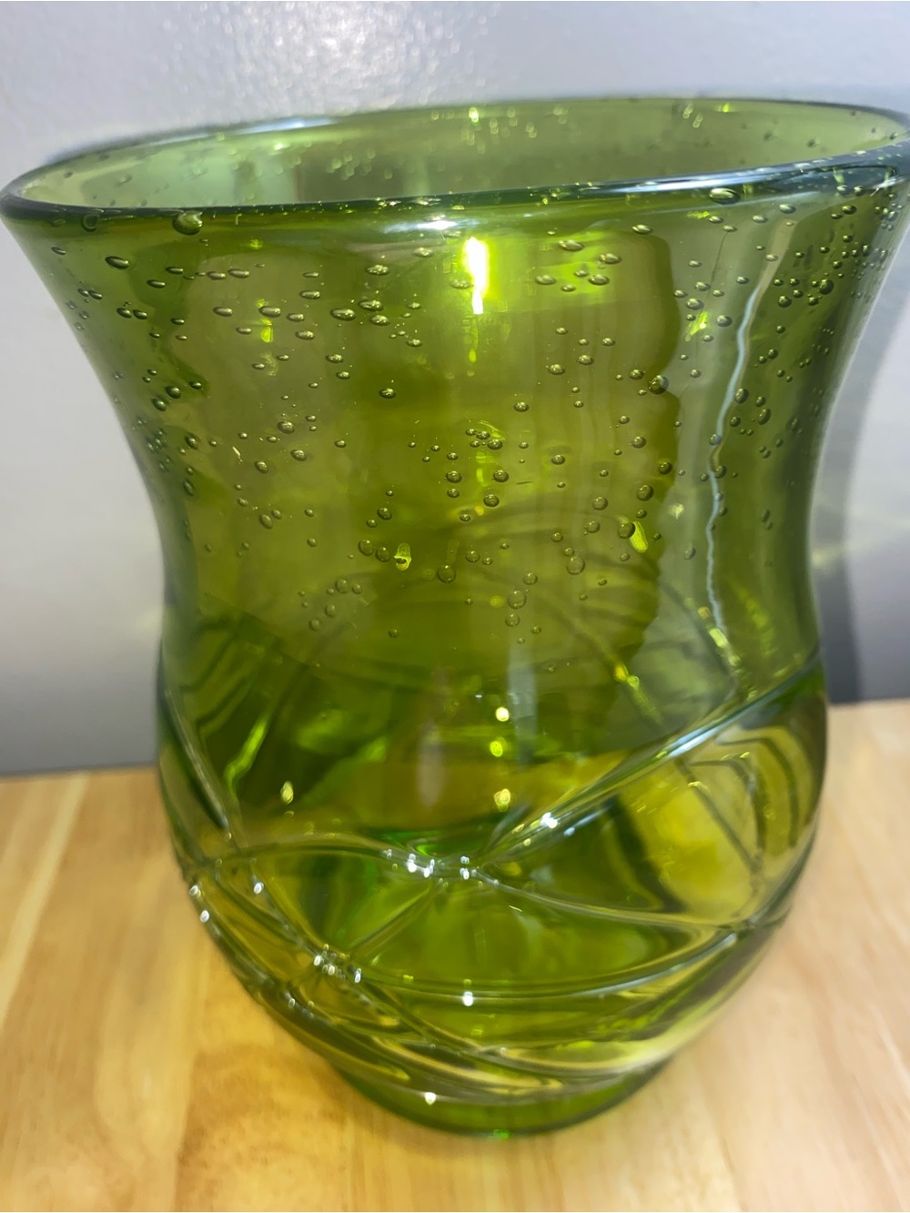 VTG Handblown Green Decorative Glass Vase with Bubble Accents